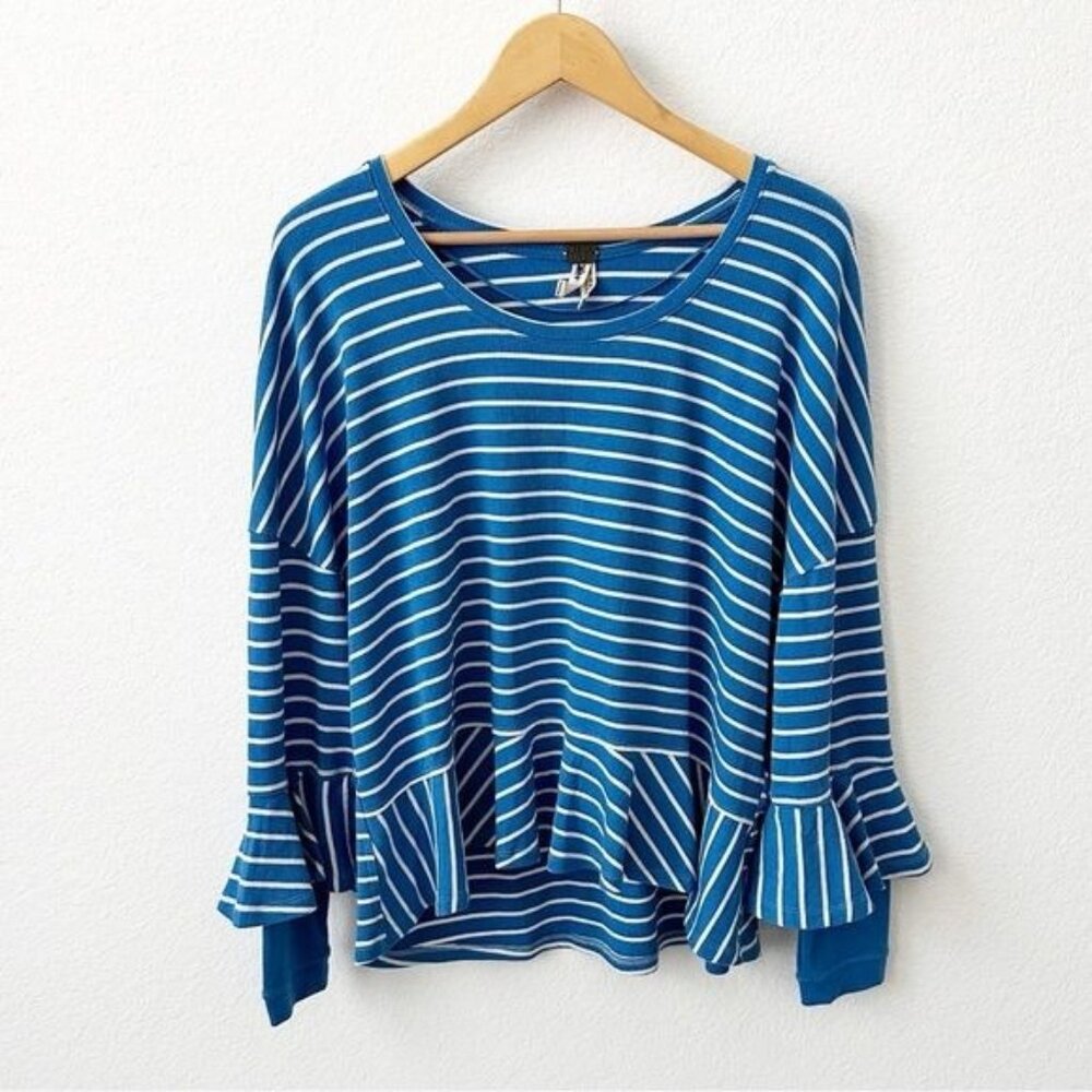 We The Free Roundabout Blue White Striped Top Size M
